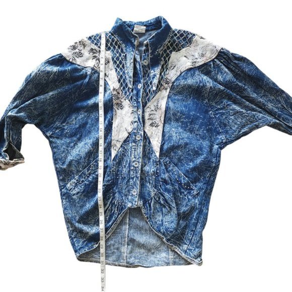 Vintage J Carreli Mixed Media Denim Acid Wash Jacket - Picture 6 of 11